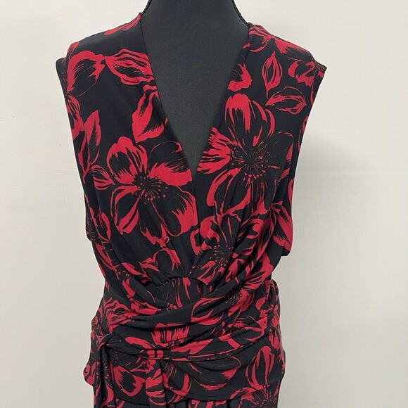 Norma Kamali XXL Red Floral Faux Wrap Dress Sleeveless Stretch Midi Bold Print - Picture 2 of 11